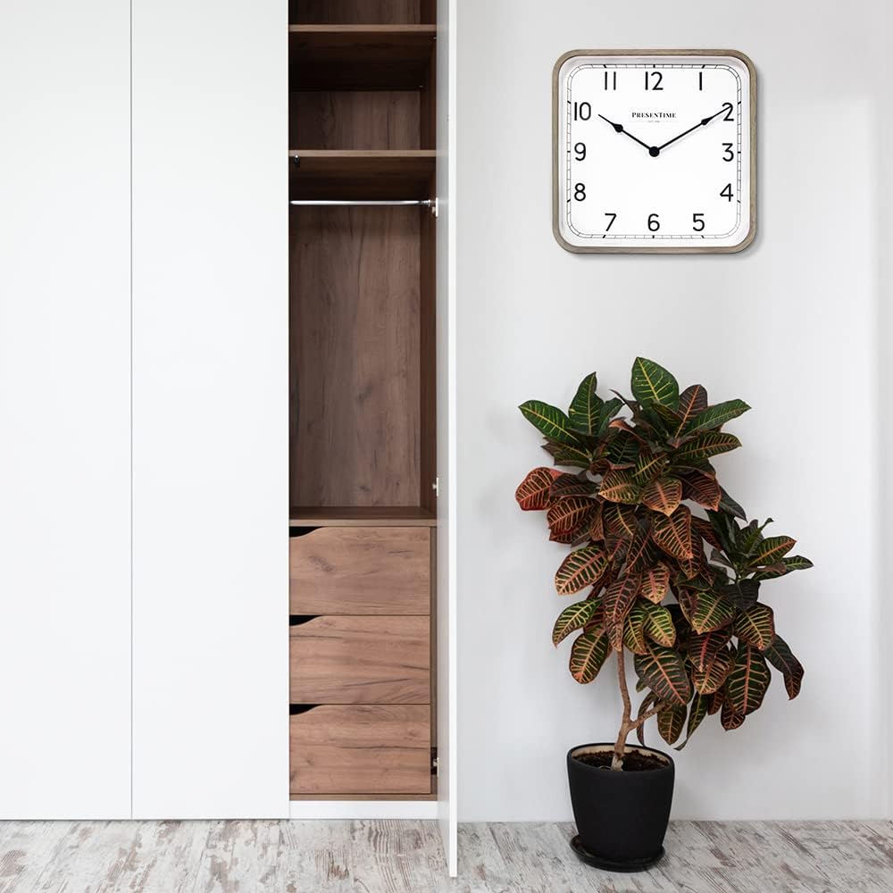 16" Anton Modern Farmhouse Square Clock | Silent No Ticking, Wall Art and Timepiece for Home Decoration/Wall Décor