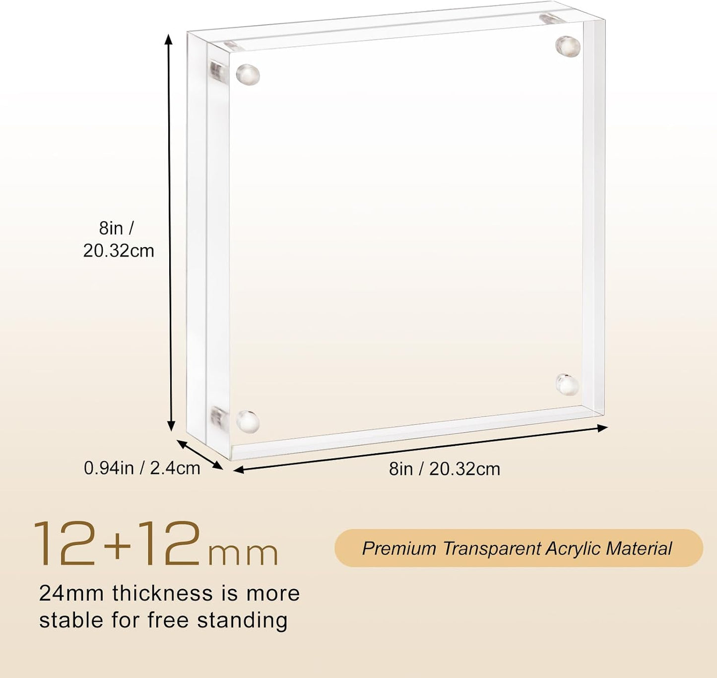 AMEITECH Acrylic Picture Frame 8x8-5 Pack, Clear Double Sided Frameless Photo Frame with Magnetic, Free Standing