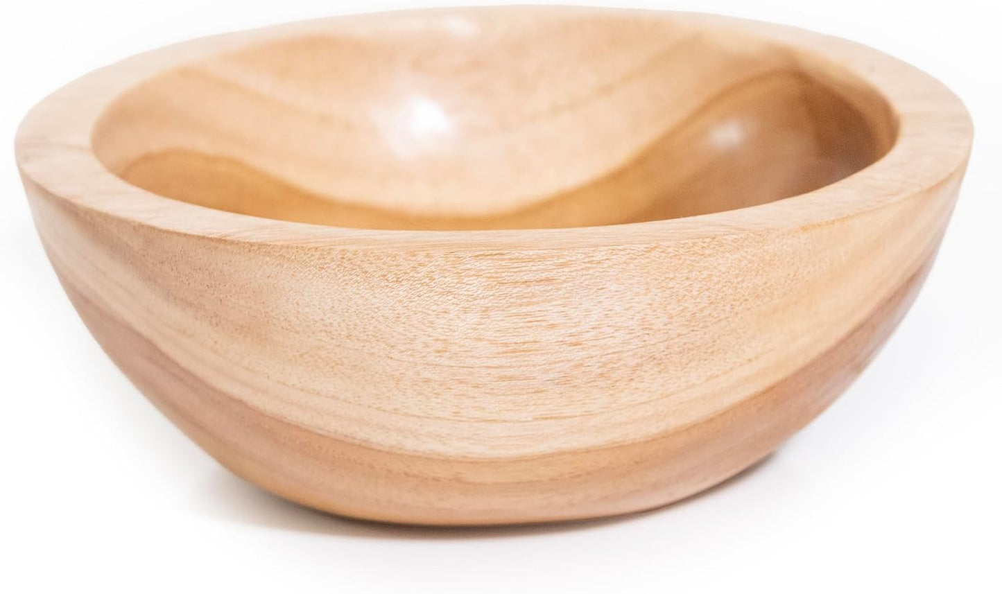 Hand Carved Teak Wood Mini Decorative Round Small Bowl / 6" Diameter
