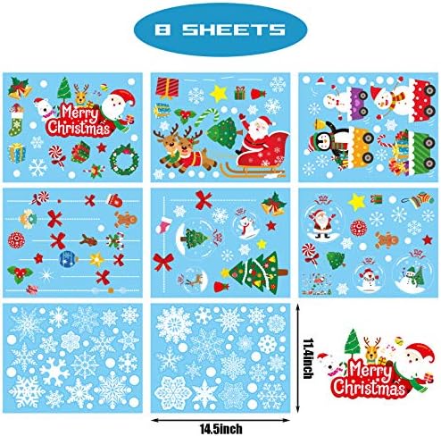 175 PCS Christmas Window Clings Xmas Decals Stickers for Christmas Window Decorations
