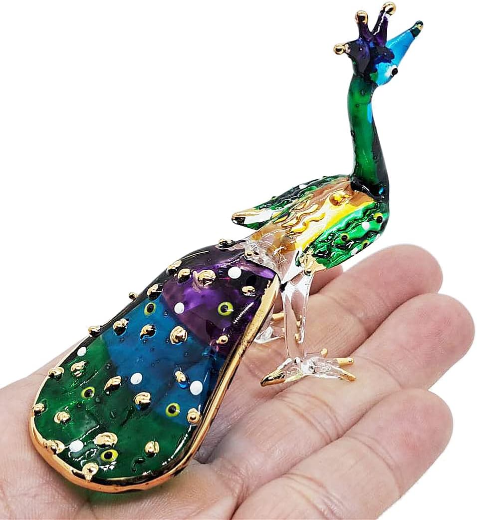 Tiny 3" Long Blue Purple Peacock Peafowl Bird Figurine / Peacock Gr Bl / Green