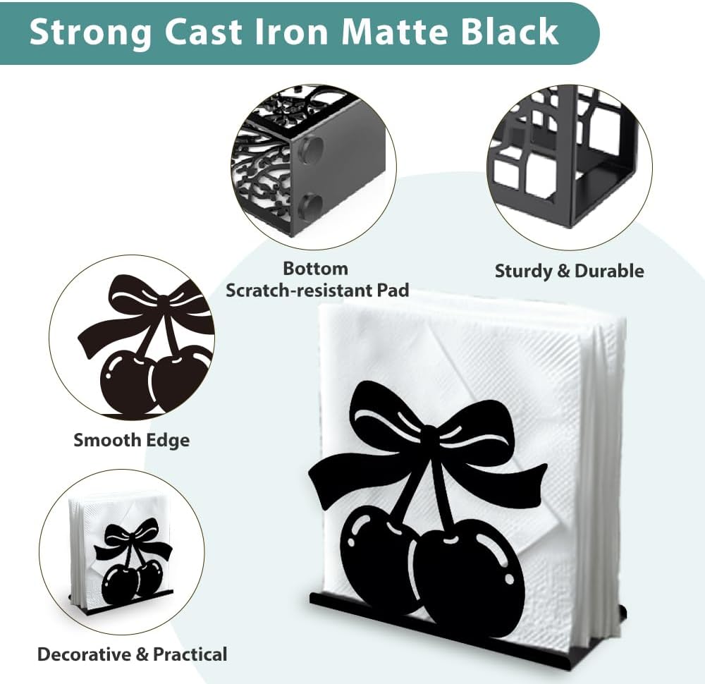 Decorative Metal Napkin Holder / Cherry / Black / 5.3 x 4.5 x 1.9