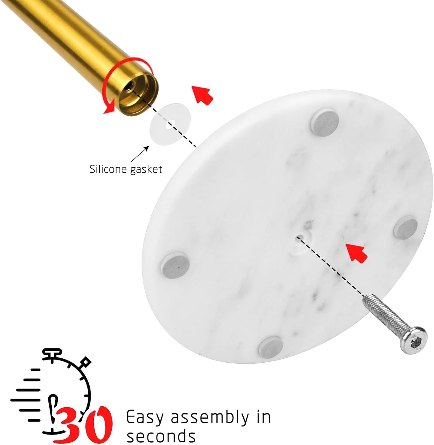 Paper Towel Holder Countertop, Brushed Gold, 7" White Marble Base | Weighted Marble Base, Paper Roll Holder, Modern