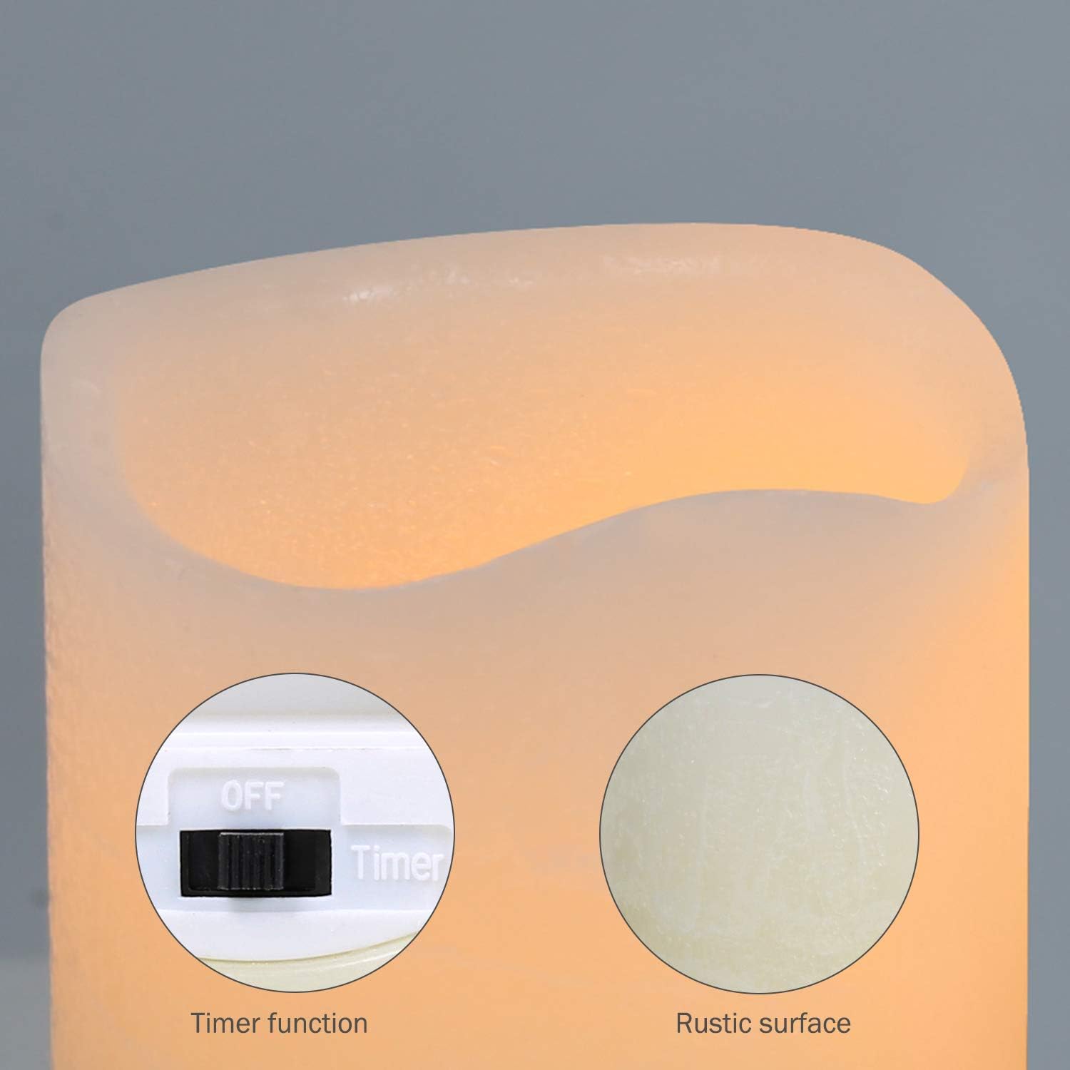 H-BLOSSOM Flickering Flameless Candles Battery Operated Real Wax Pillar Candles LED Candles with Cycling 5H Timer Pack