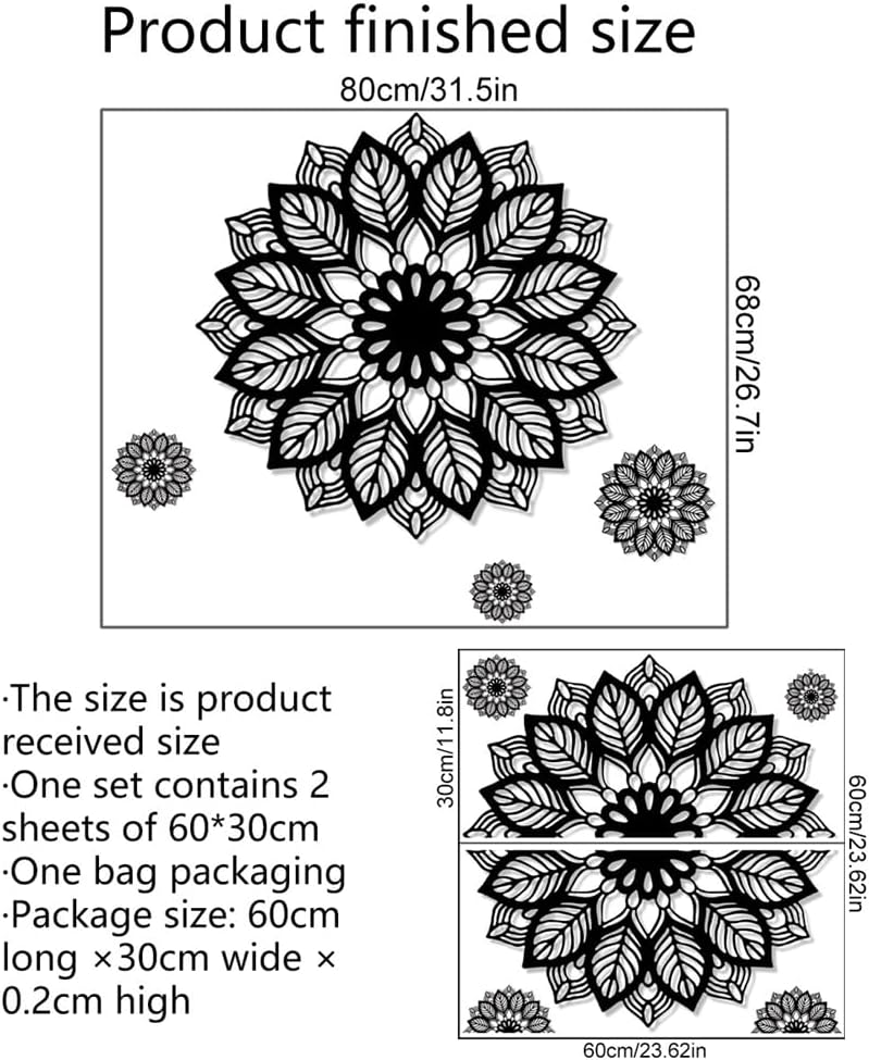 Large Mandala Wall Decals Flower Wall Stickers Removable Peel and Stick Bedroom Living Room / Black