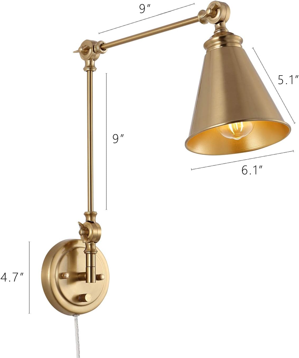 WINGBO Farmhouse Swing Arm Wall Sconce Set of 2, Industrial Adjustable Wall Lamp Light Fixture for Living Room Bedroom