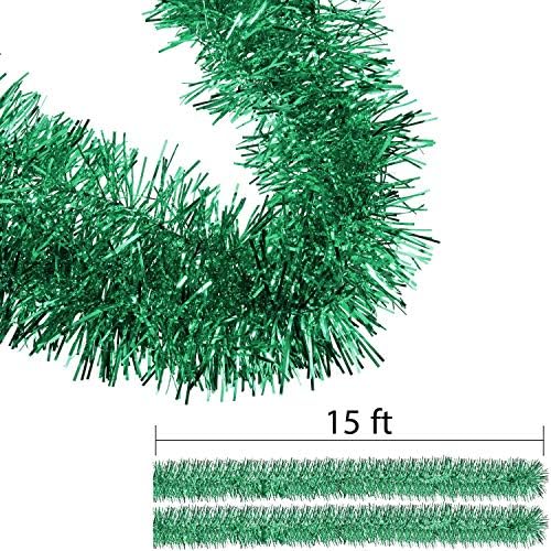 Shappy 90 ft 6 Rolls Christmas Tinsel Garland for Tree, Green