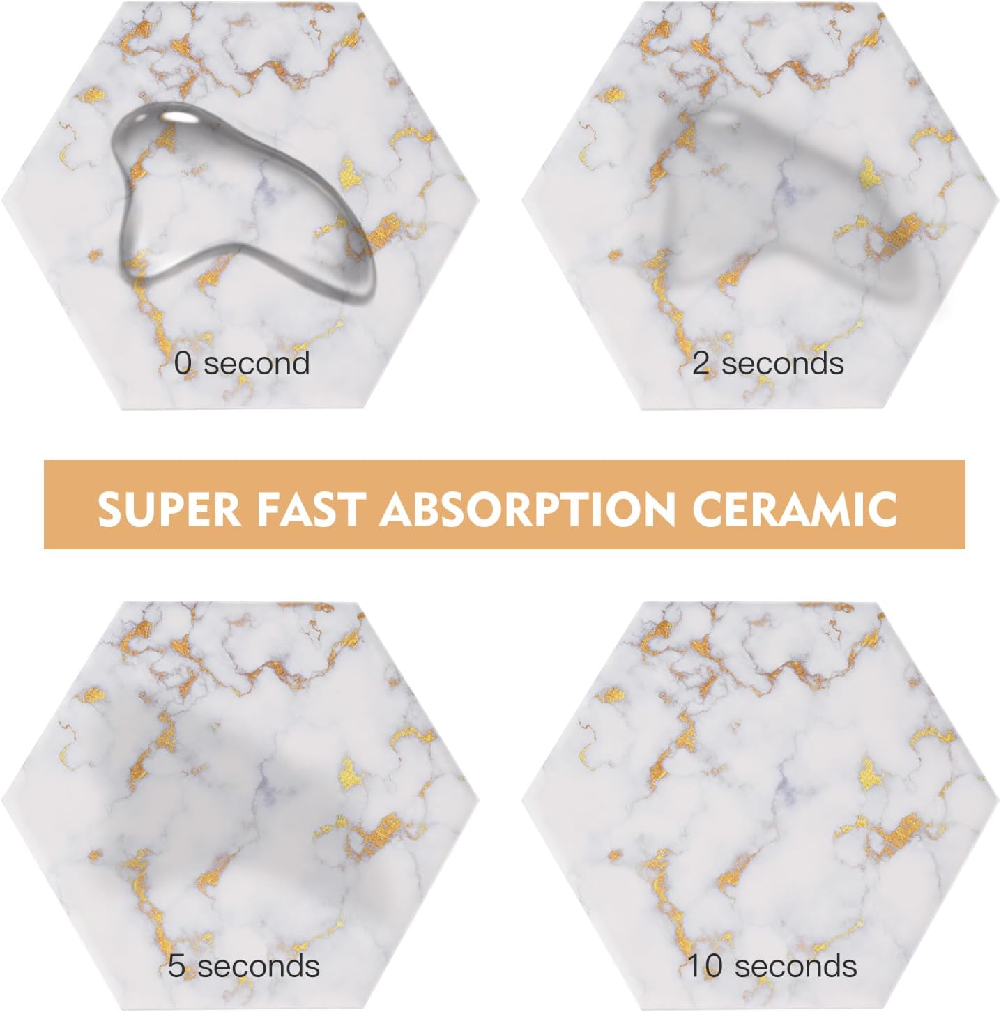 Metal Holder / Drink Coasters for Wooden Table / Luxury White Gold Marble 06 / Set of 6