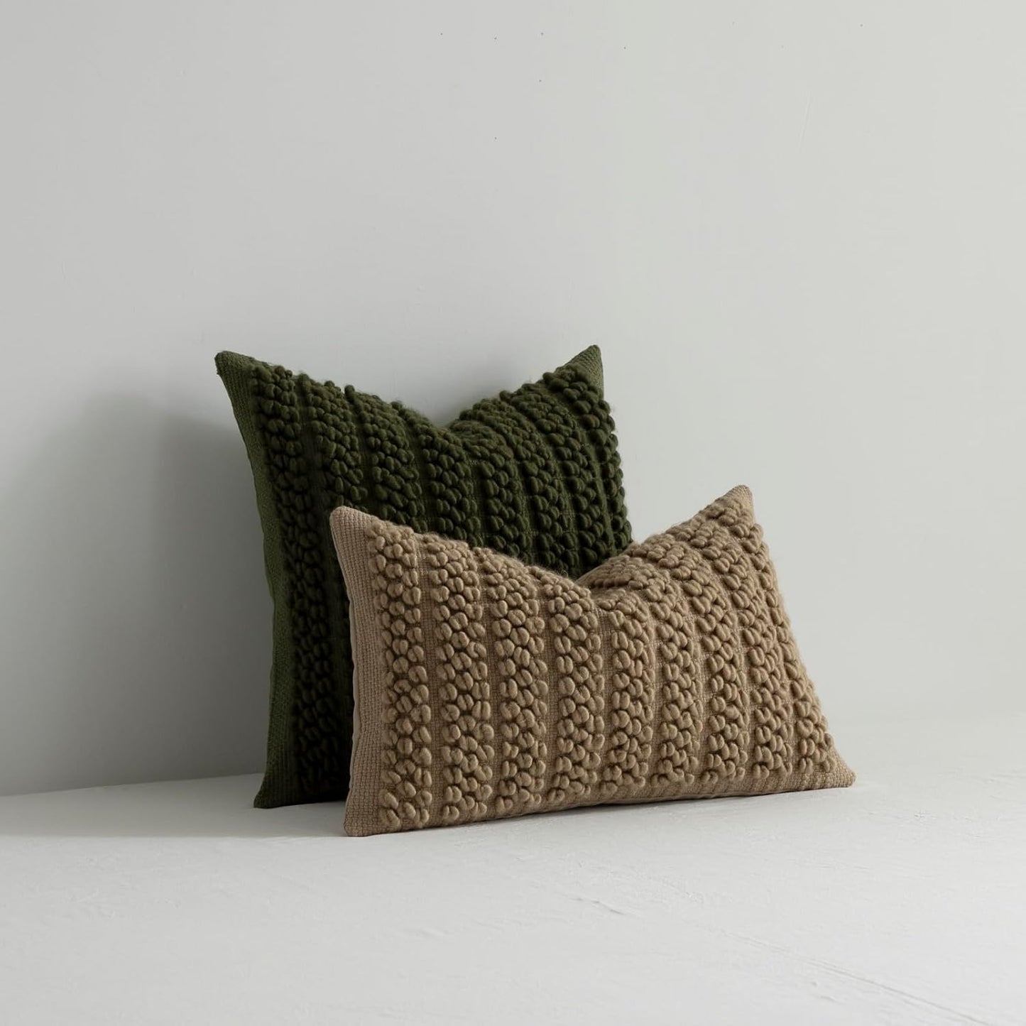 Wool Boucle Throw Pillow Cover Chic Accents Square Textured Decorative / Olive Green / 18 x 18