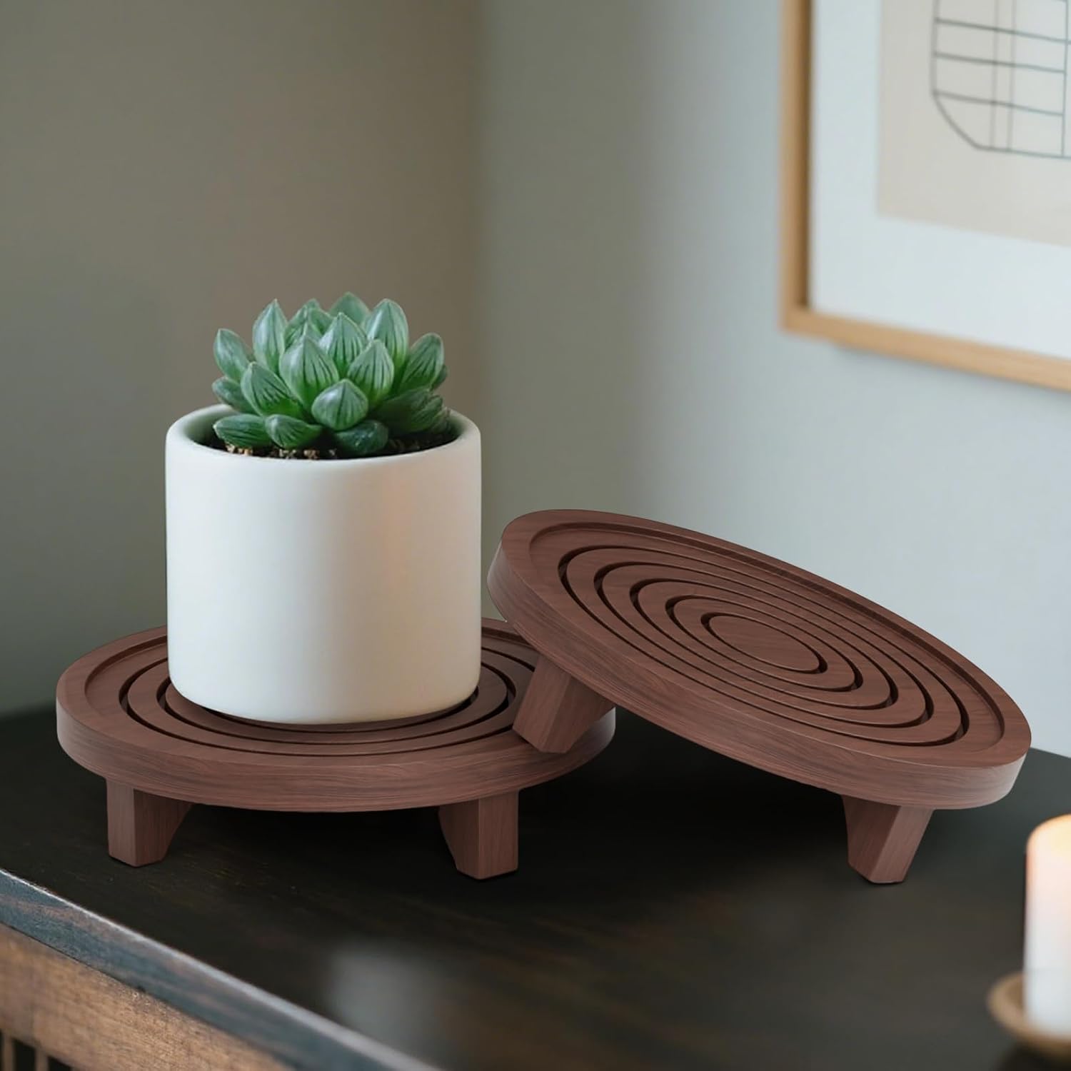 Wood Round Pedestal Riser 6.69/8.66/10.23" Solid Wooden Plant Stool & Pot Holder / Set of 3