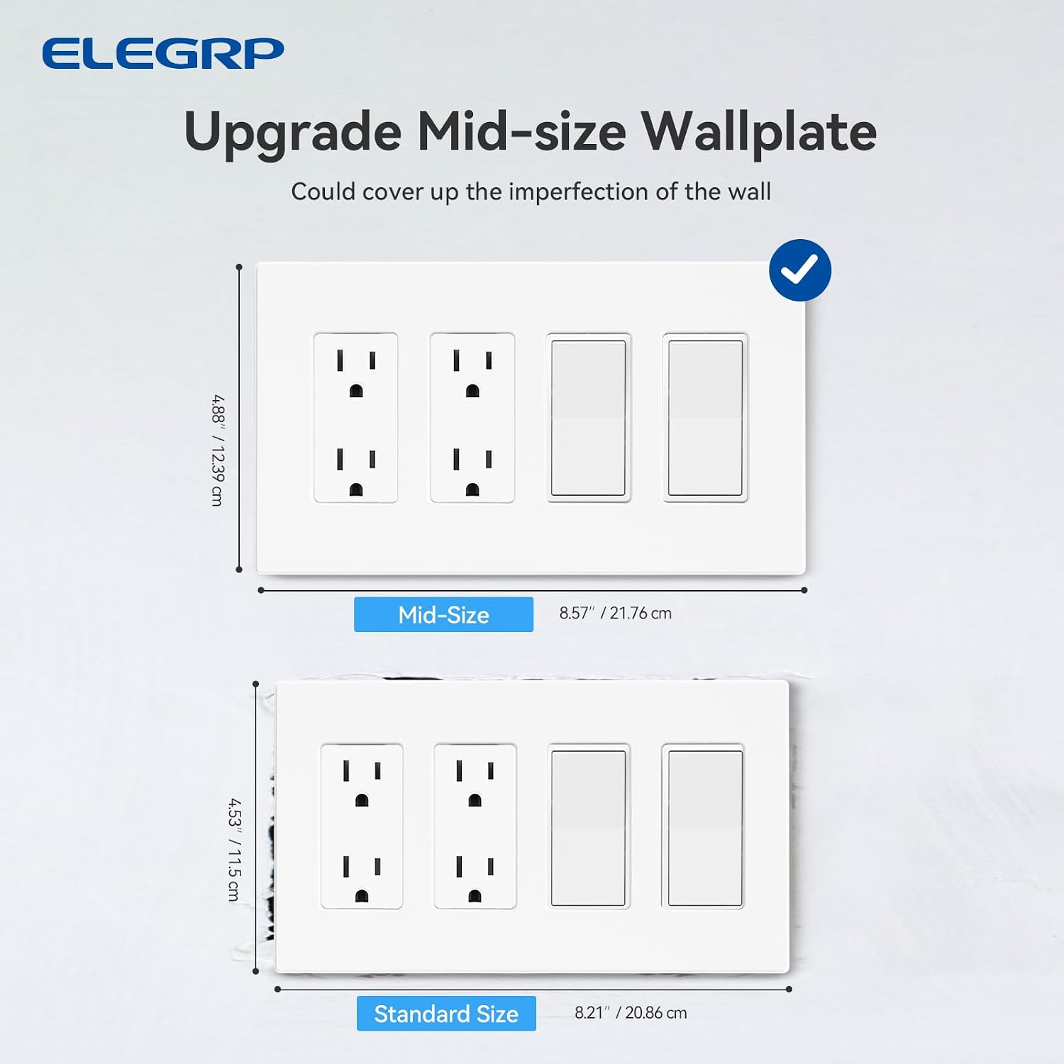 ELEGRP 4-Gang Screwless Decorative Wall Plates, Mid-Size Unbreakable Thermoplastic Faceplate Cover for Decorator