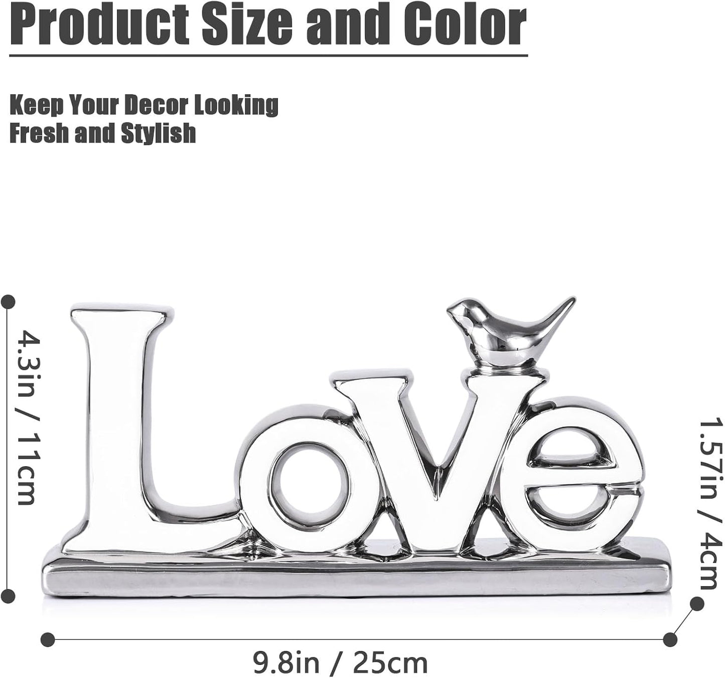 Statue / Personalized Bird Sculpture Chrome Style Figurine / White+silver / Love