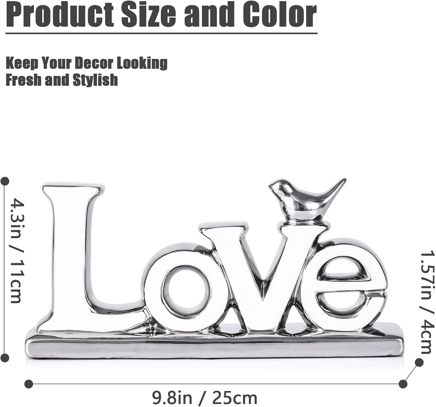 Statue / Personalized Bird Sculpture Chrome Style Figurine / White+silver / Love