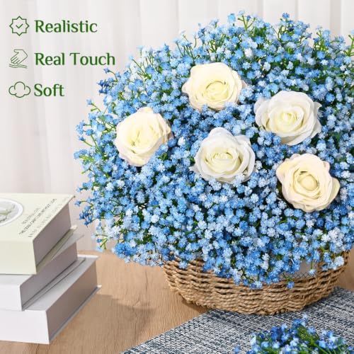 100 Pcs Baby Breath Flowers Artificial Bulk, Blue Babys Breath Fake Flowers
