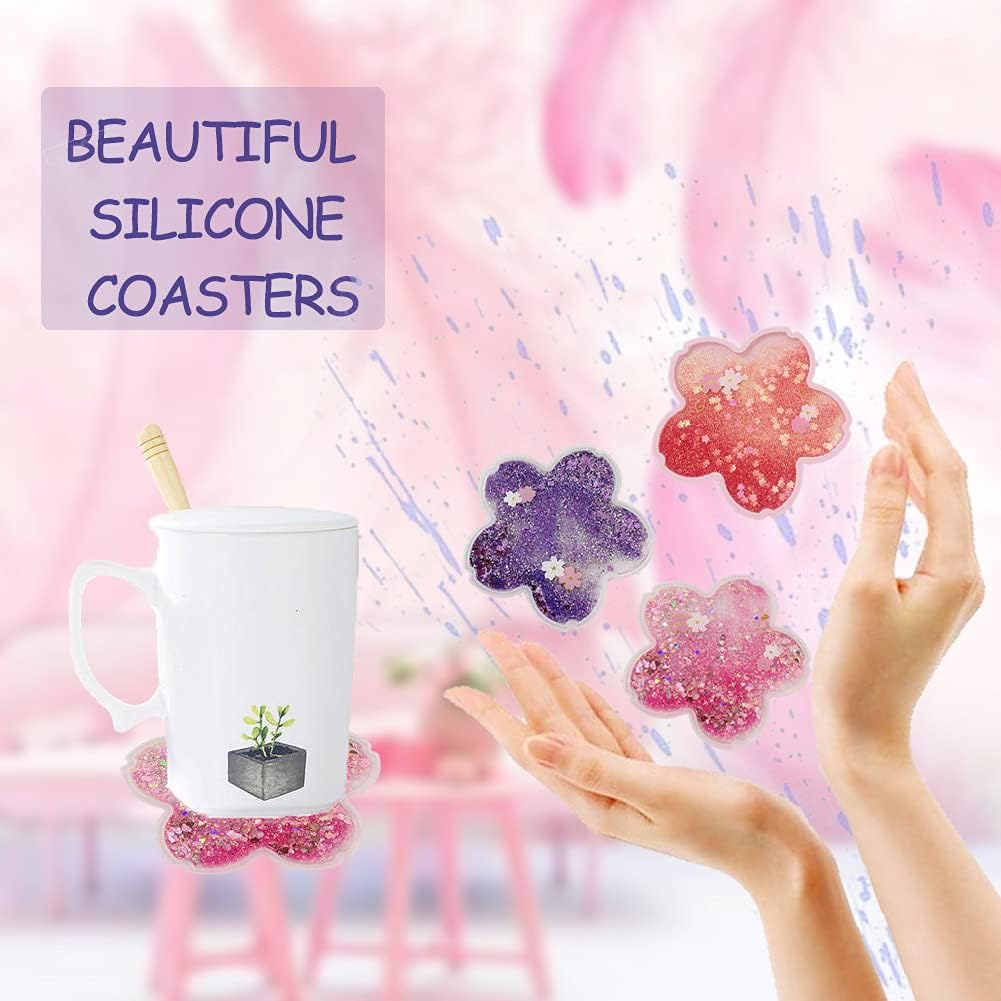 Funny Drink Coasters Sakura Quicksand Coaster Silicone Tea Cup Mats Coffee / Purple / Set of 2