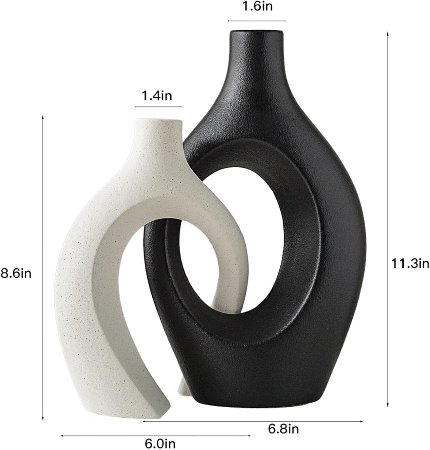 XL Black and Beige Snuggle Hollow Ceramic Vase / Black+beige XL / Set of 2