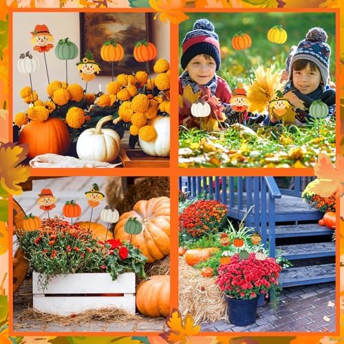 6 Pcs 12'' Fall Yard Stakes Pumpkin Scarecrow Metal Sign Outdoor