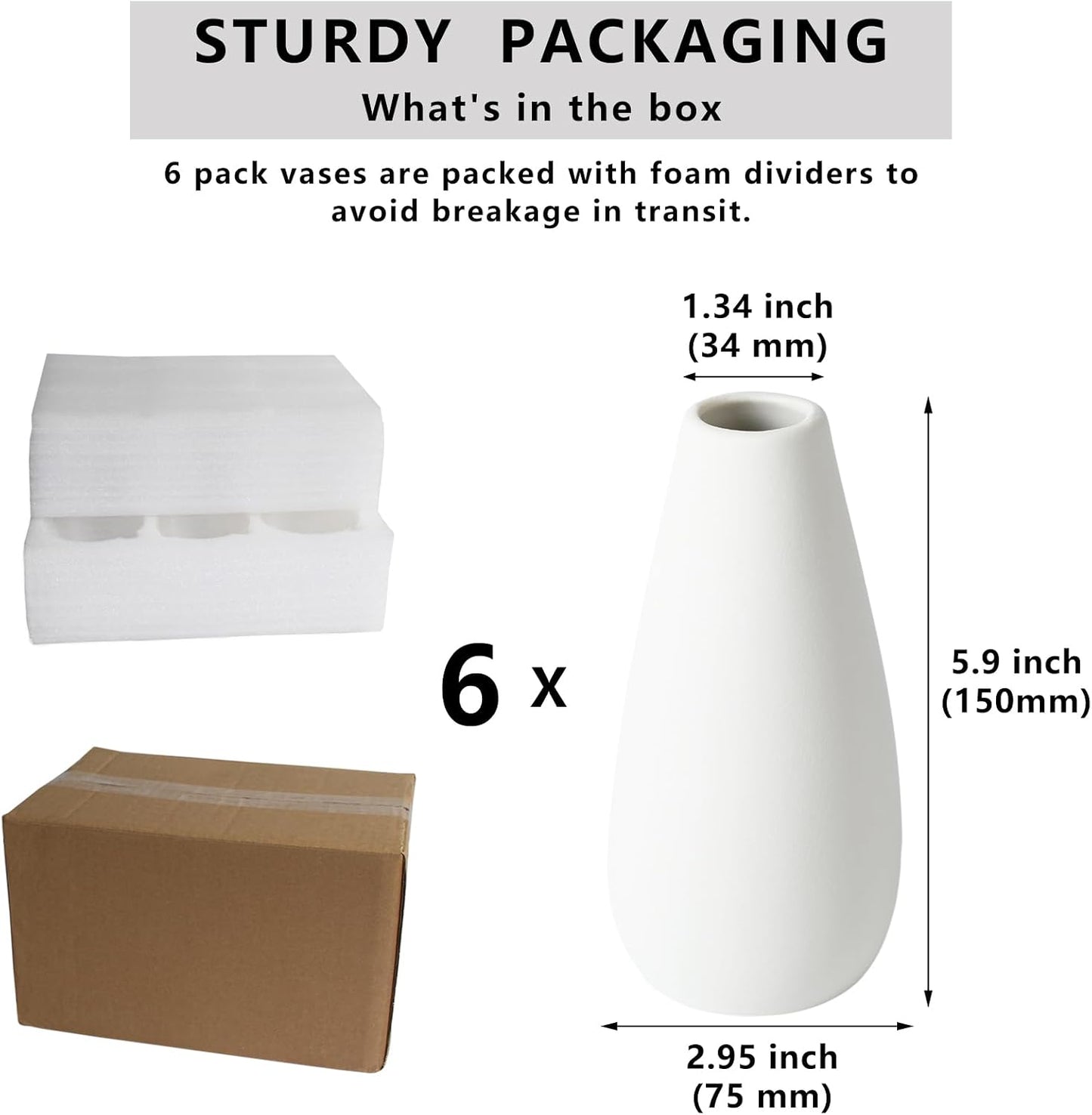 White Ceramic Vases / Medium / White-c / 6 Inch / Set of 6