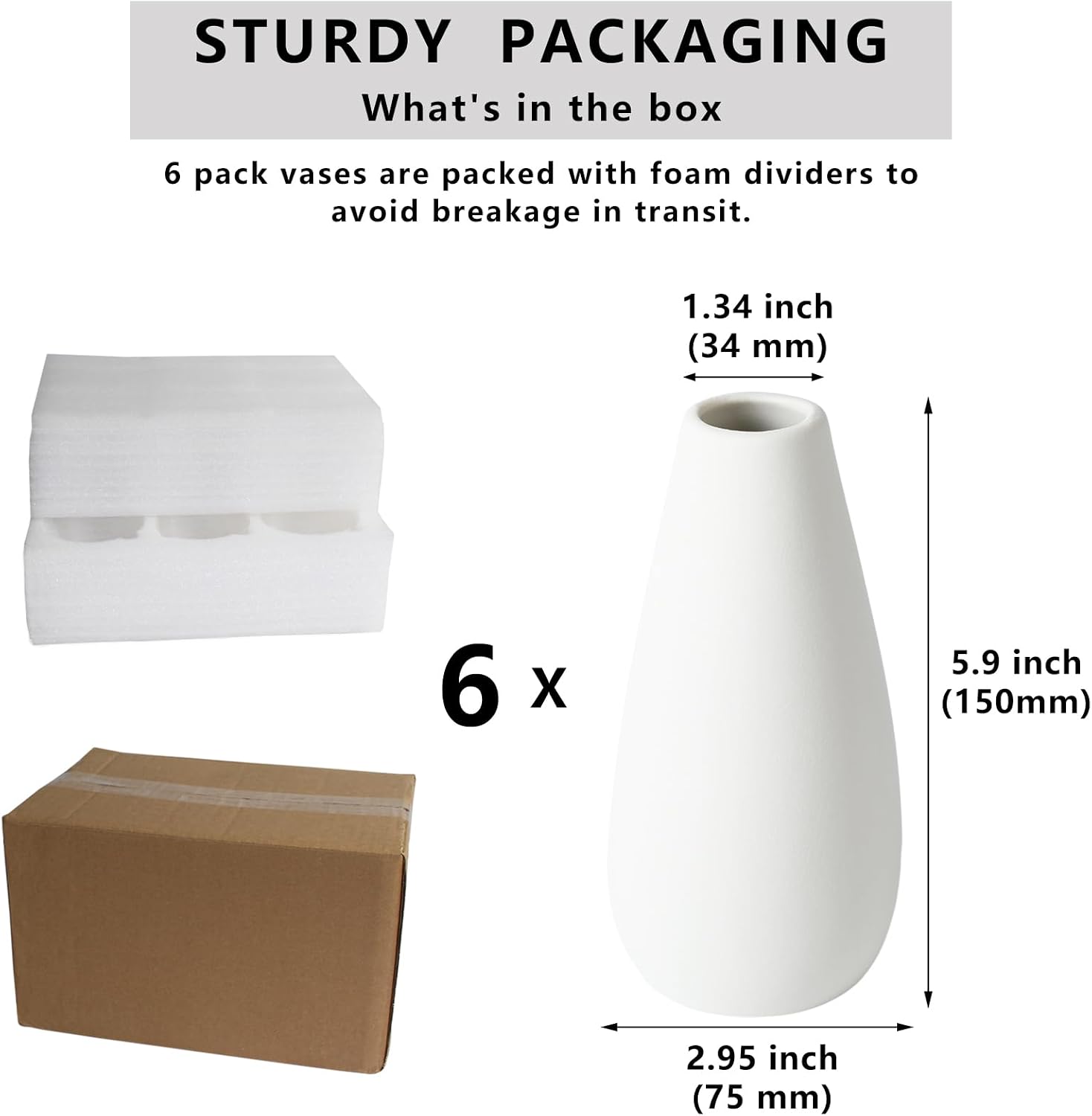 White Ceramic Vases / Medium / White-c / 6 Inch / Set of 6