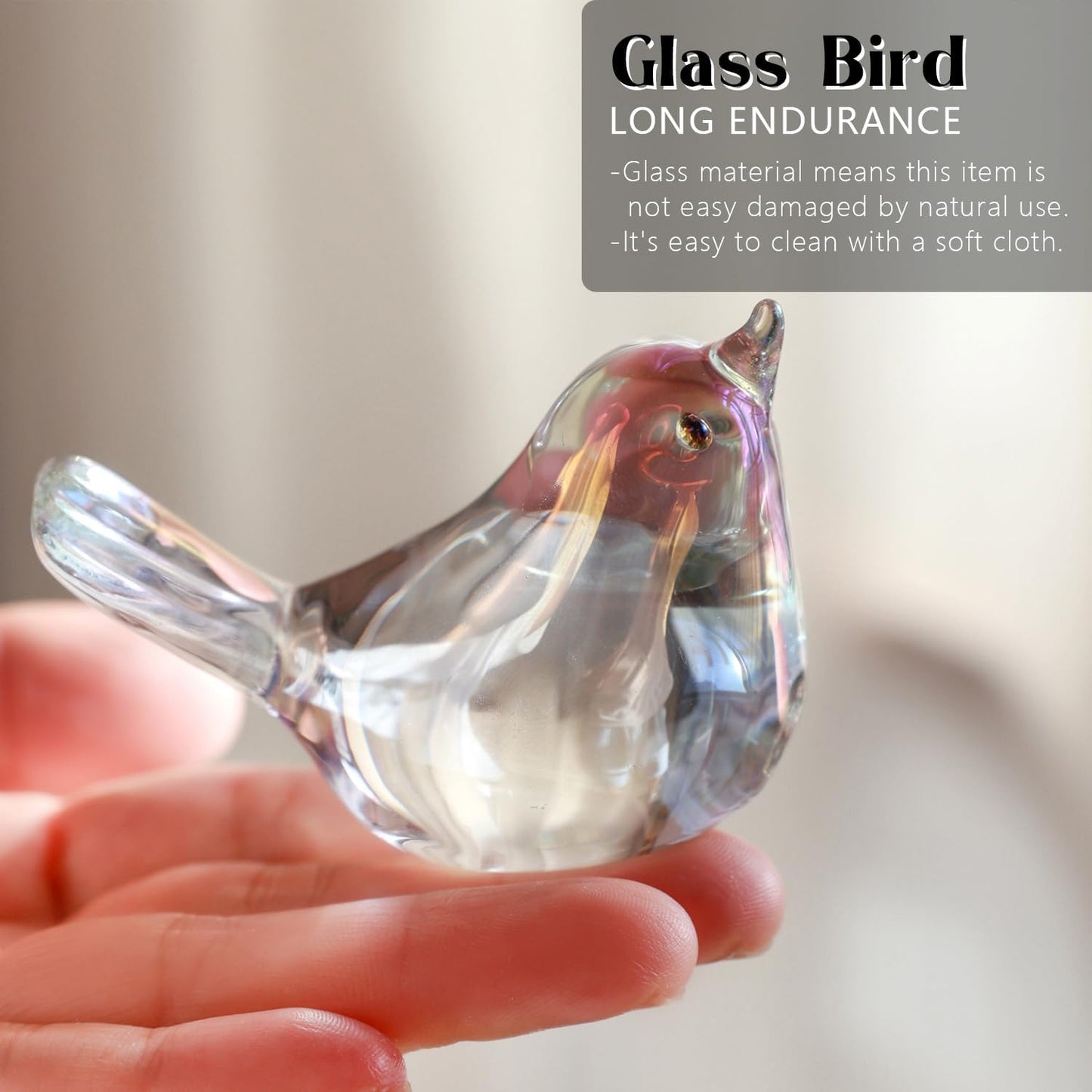 Glass Birds Figurines Handmade Blown Glass Bird Figurine Crystal Glass / Ab Coating / Set of 2