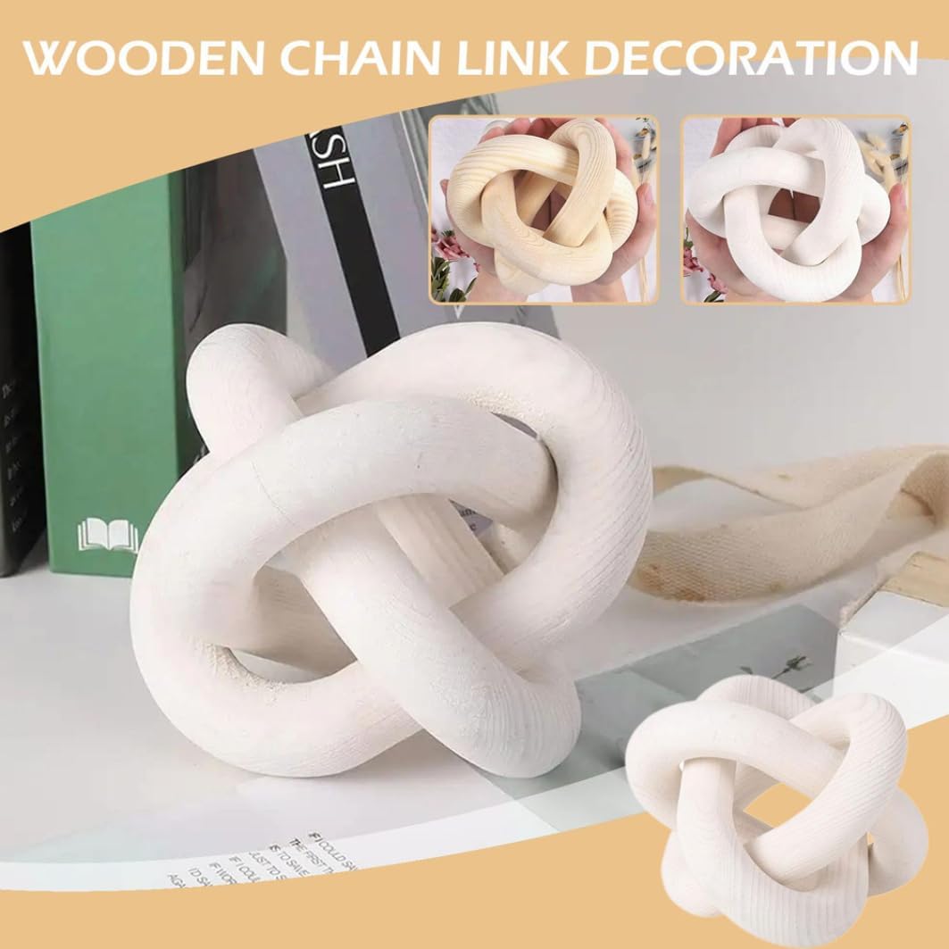 Wood Chain Link Decor 3 Link Wood Knot Decor Carved Decorative Chain Knot / White