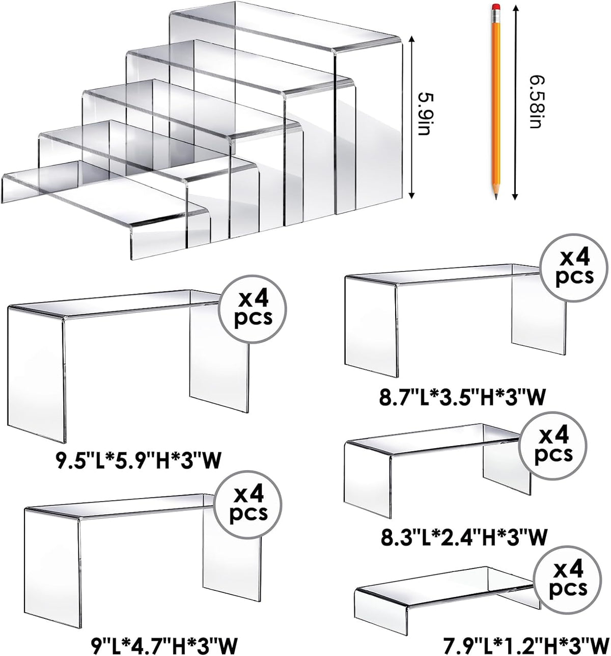 Fixwal 20pcs Large Acrylic Display Risers 4 Set Clear | Perfume organizer display stands, for collectibles, cupcakes