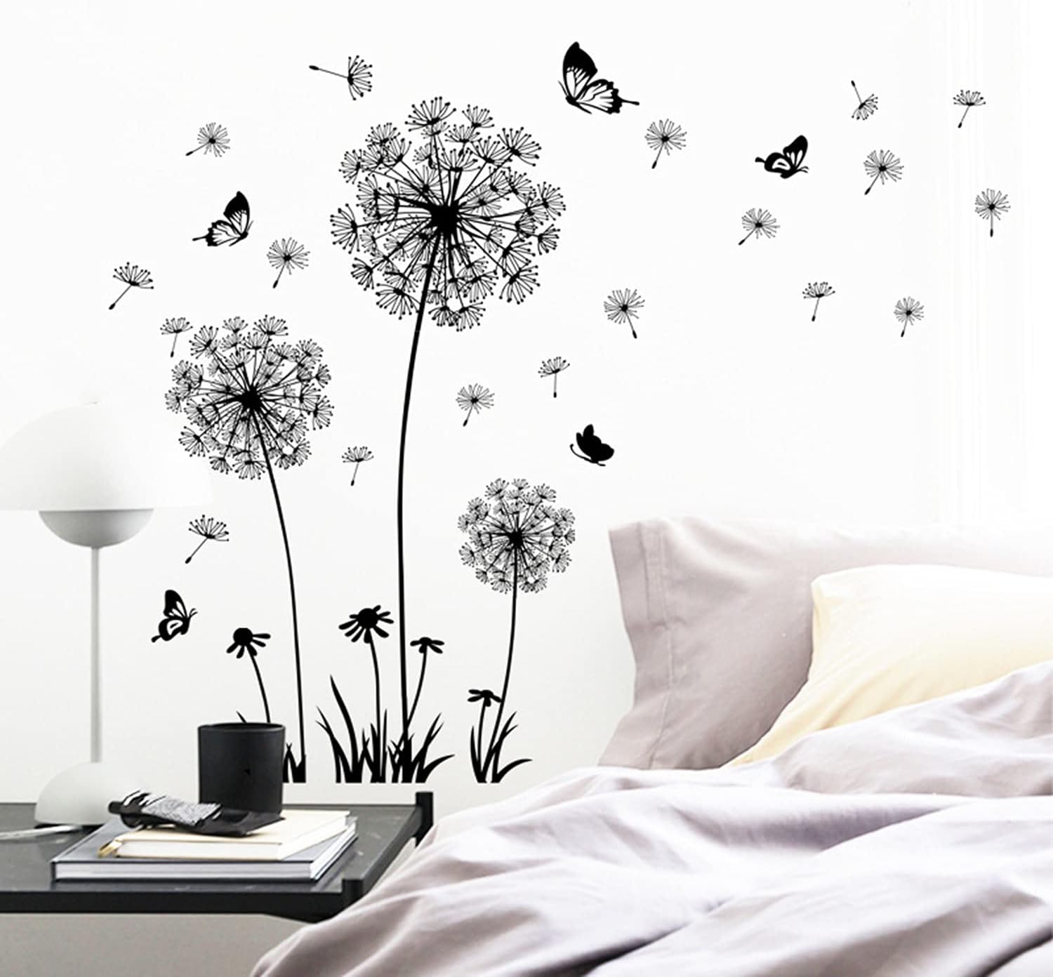 Flower Stickers / Dandelion Wall Decals / # F 2 Set Black Dandelion Wall Decals / Set of 2