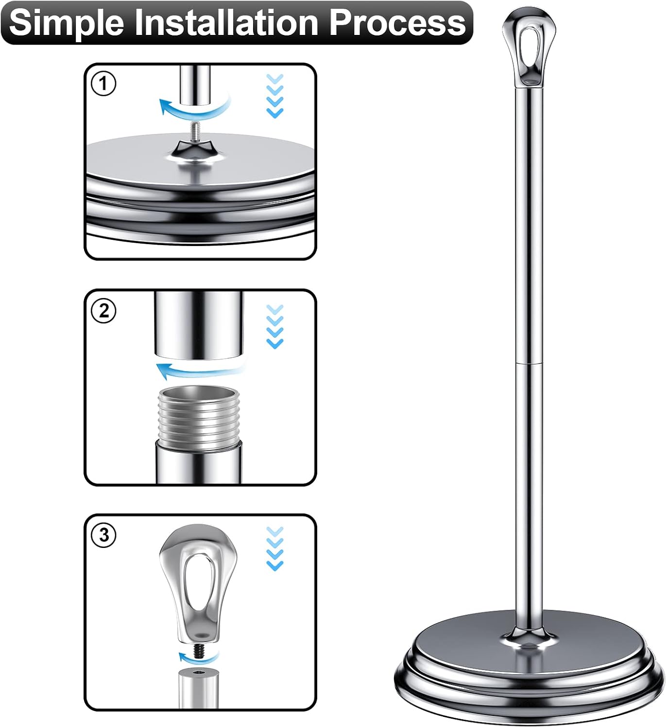 KASUNTO Toilet Paper Holder with Rustproof, Metal Free Standing Toilet Paper Stand Storage for Bathroom, Tissue Paper