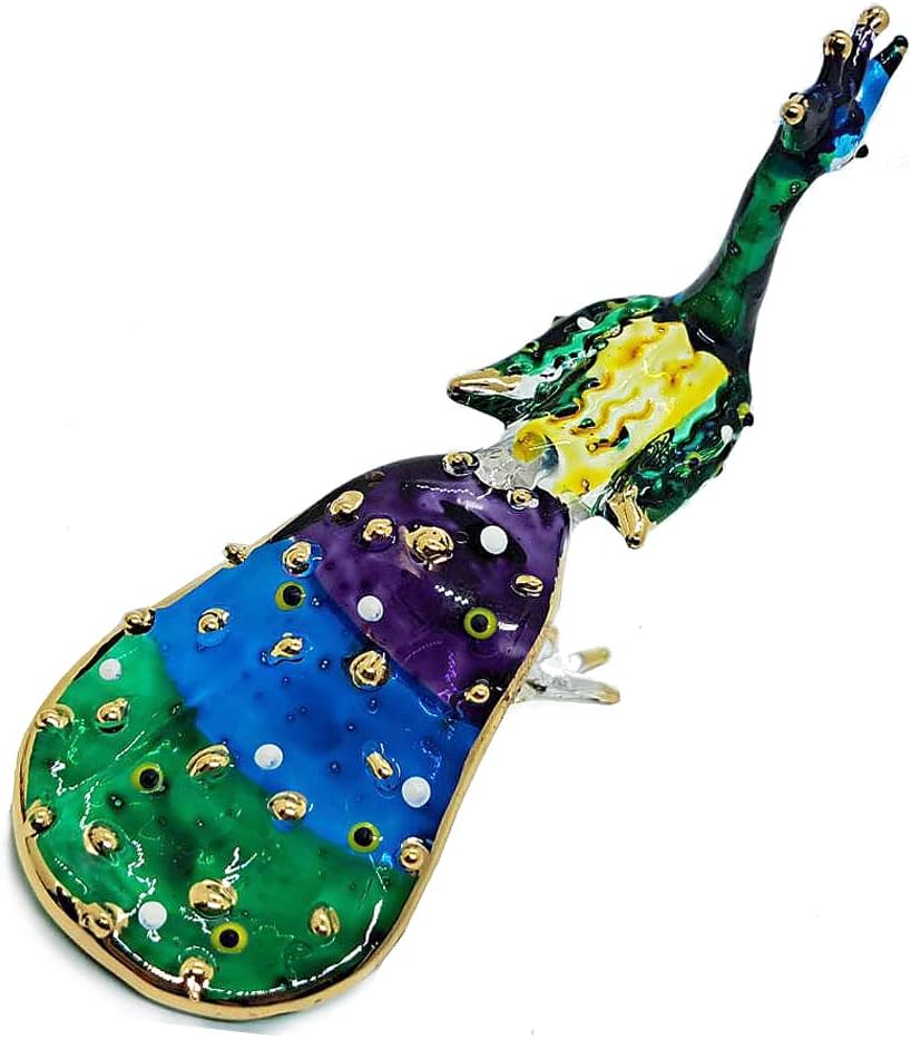 Tiny 3" Long Blue Purple Peacock Peafowl Bird Figurine / Peacock Gr Bl / Green