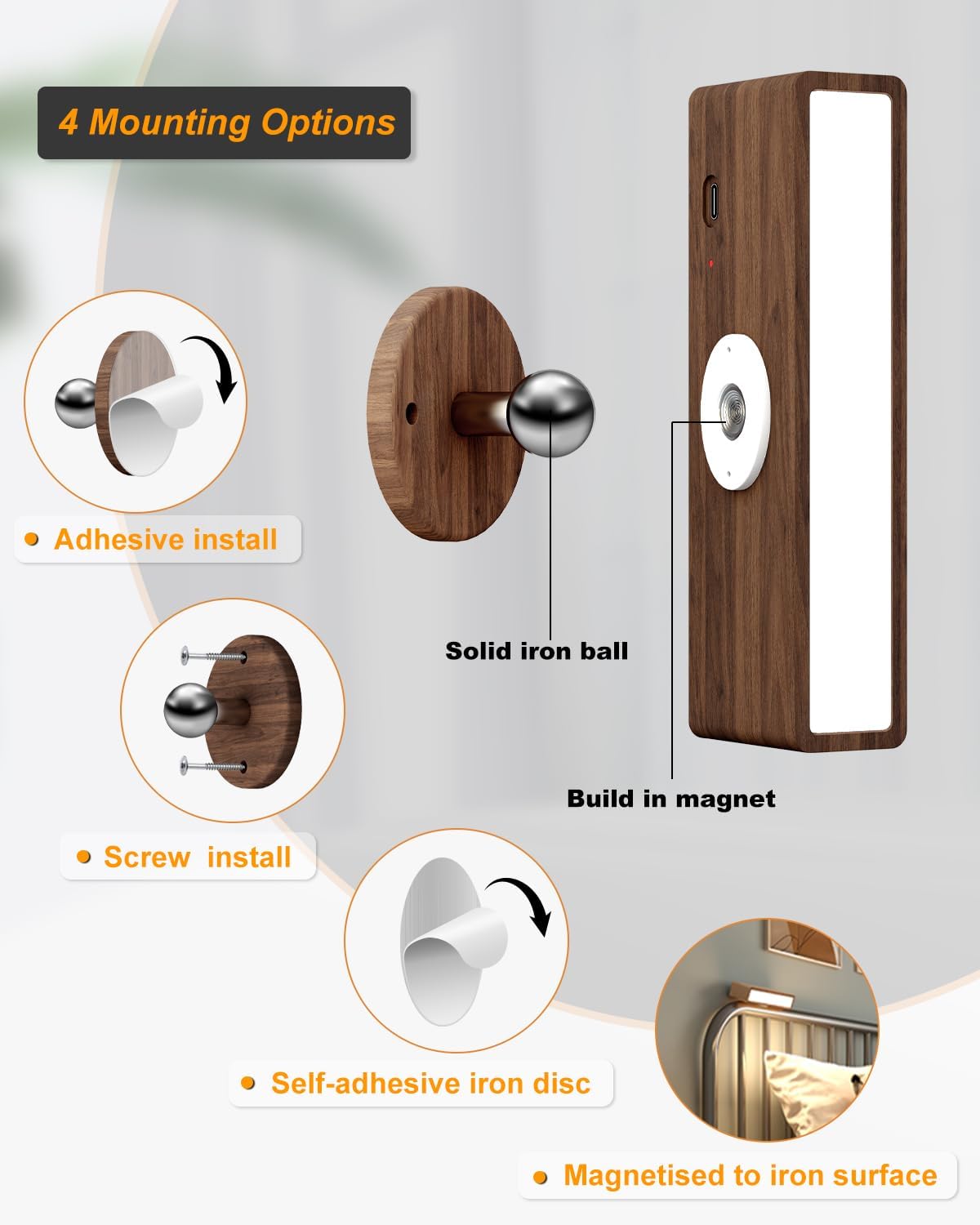 DetarZinLED Wall Lights Battery Operated Wooden,Magnetic Wall Sconces Rechargeable,Adhesive Wall Lights for
