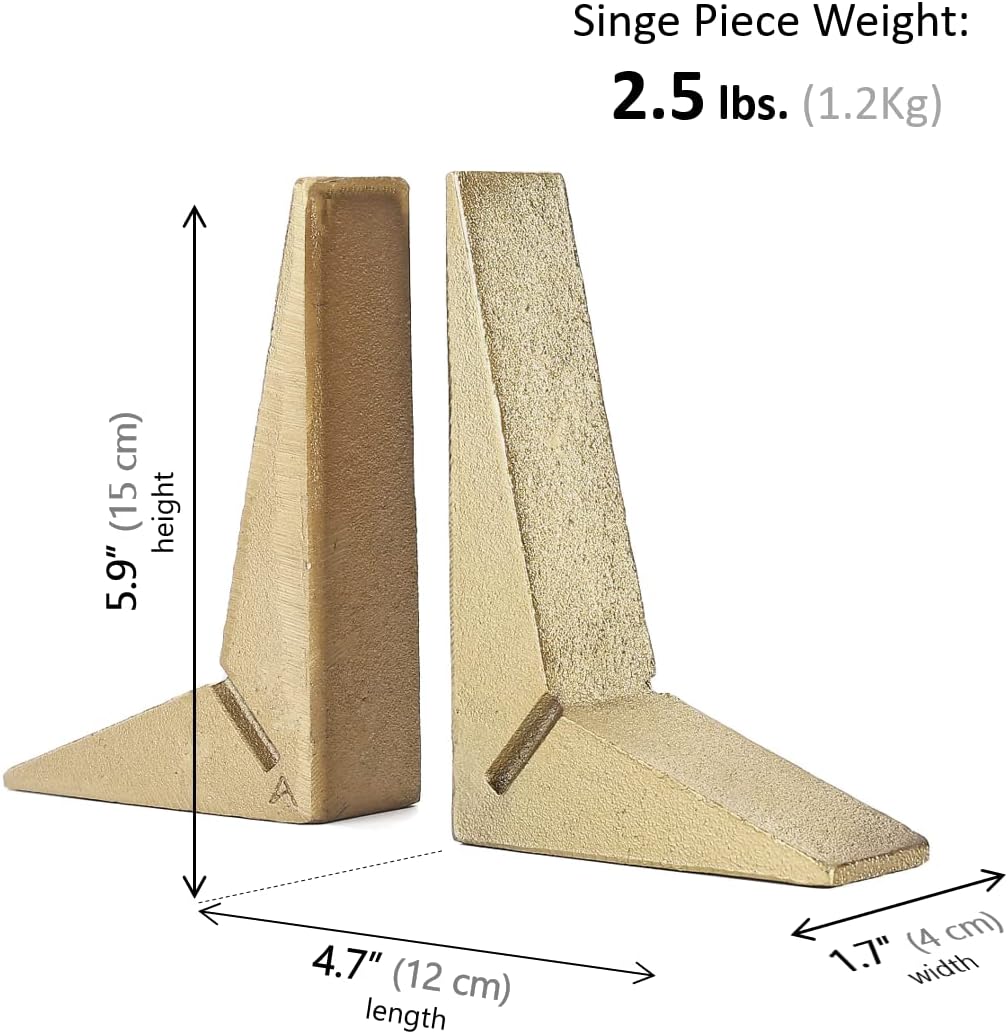 Cast Iron Geometric Decorative Bookends / Gold / Set of 2