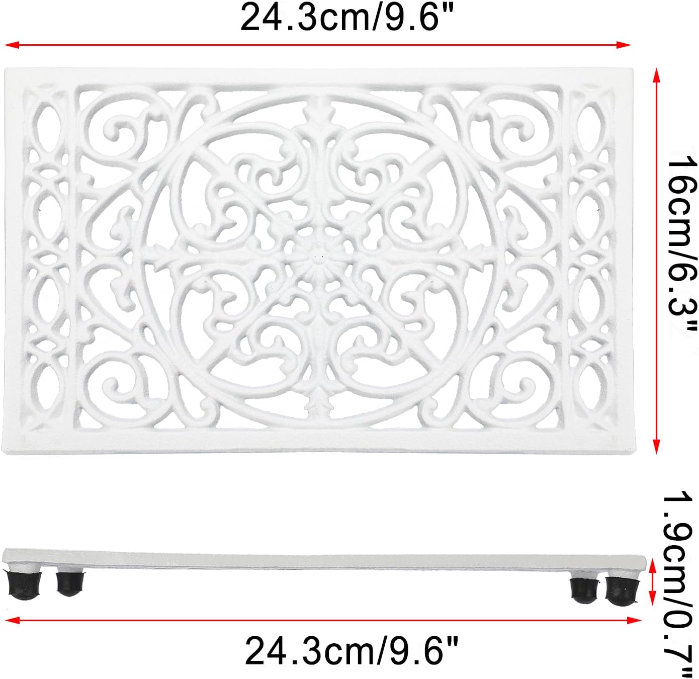 Sumnacon Cast Iron Trivet 2Pcs Heat Resistant Trivets for Hot Pots and Pans | 9.6 x 6.3 Inch Metal Trivets with Rubber