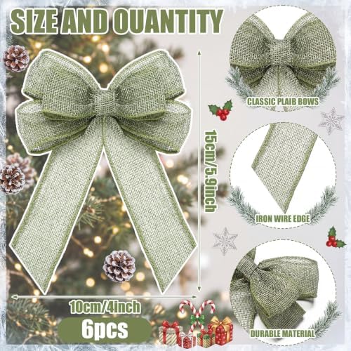 Xinnun 6 Pcs Christmas Burlap Bows Wreath Bows,Neutral Style,Neutral Color