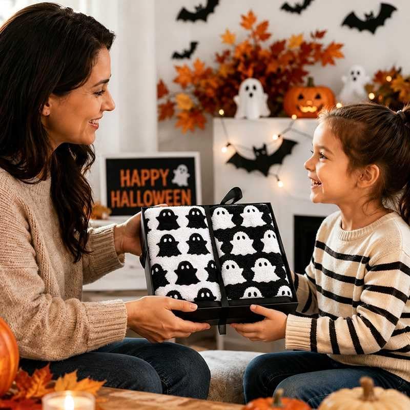 2Pcs Halloween Ghost Hand Towels, Black White Decor for Home/Kitchen/Bath