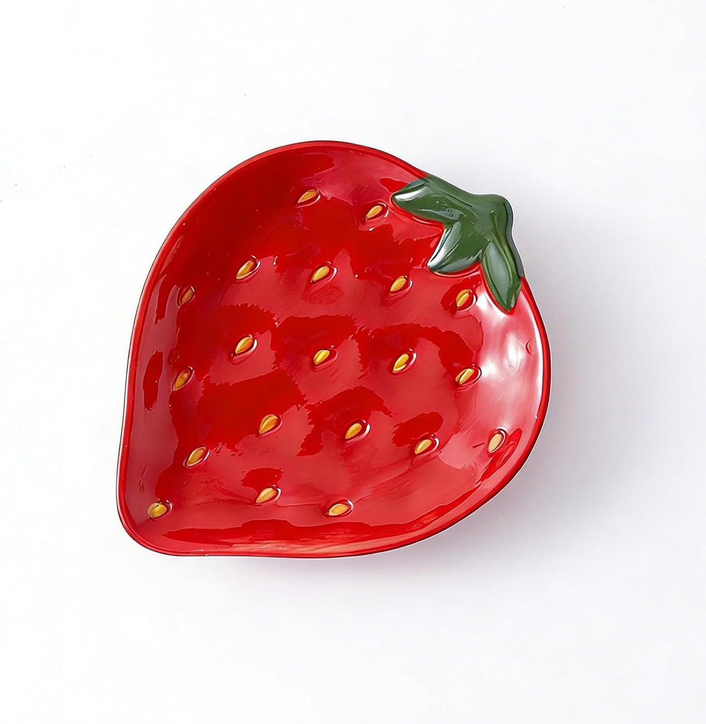 Strawberries Jewelry Dish Tray Ceramic Ring / Red Strawberries Decorative Tray / 5.52 x 4.53 x 0.91