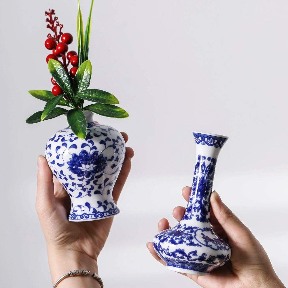 Ceramic Bud vase in Bulk for Farmhouse Table Centerpiece / Blue & White Porcelain Set / Set of 3
