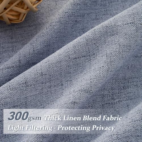 Dusty Blue 102 Inch Extra Long Memory Trained Pleated Linen Sheer Curtains