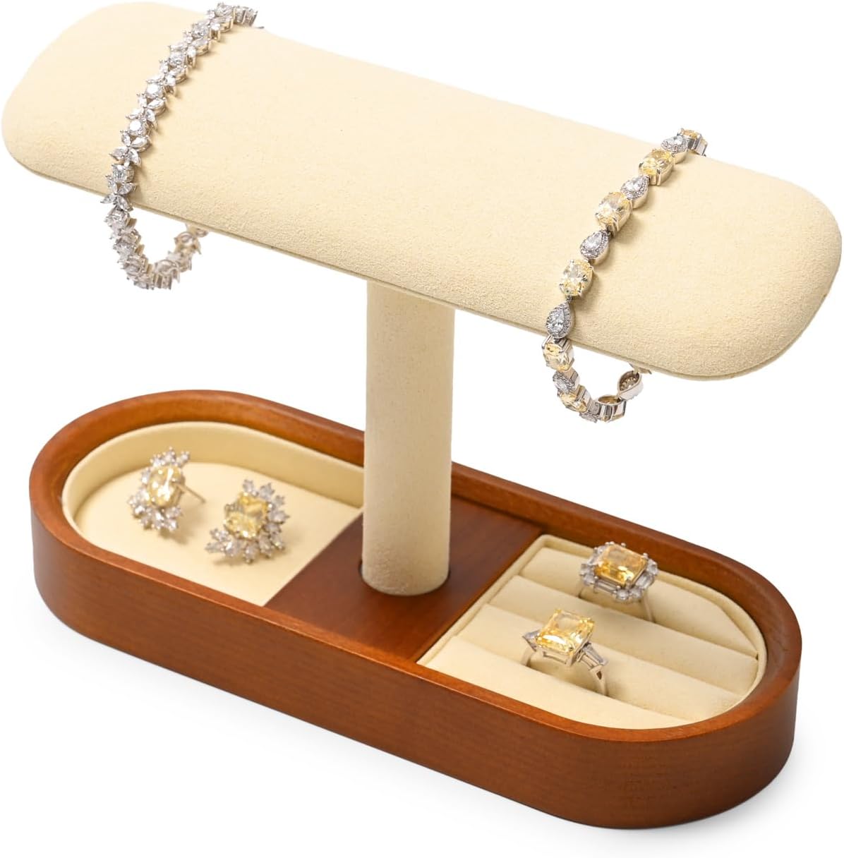 Oirlv Solid Wood Watch Stand T-bar Watch Holder Organizer for Men and Women Showcase Jewelry Display Stand Rings