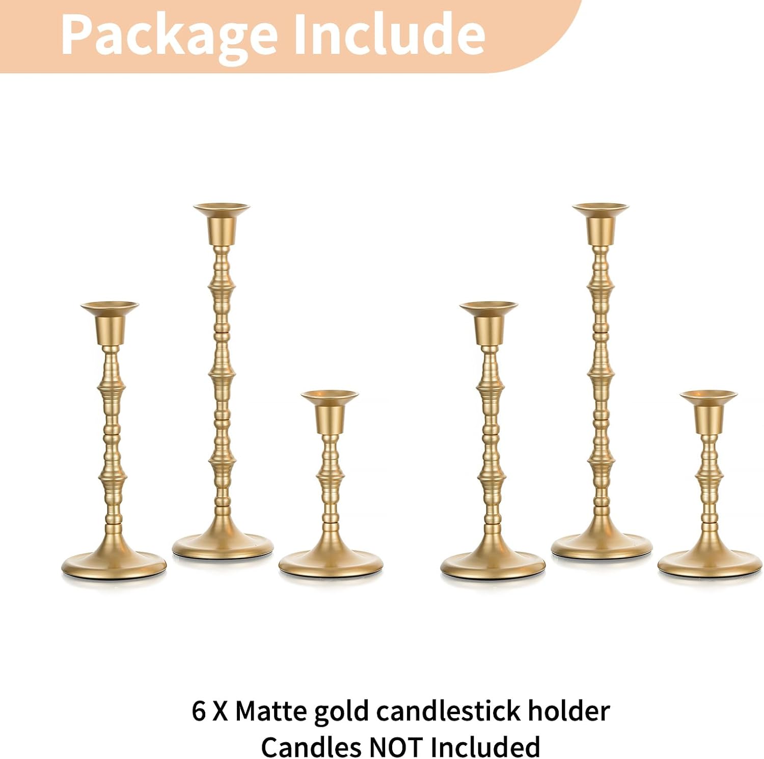 NUPTIO Gold Candle Holders for Decor: Unique Candlestick Candleholders | Set of 6 Tall Assorted Candle Stick Taper