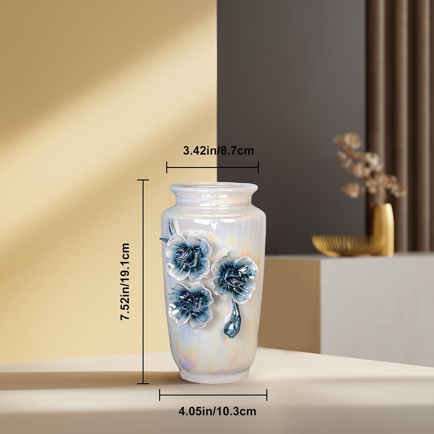 Ceramic Vase / Small Modern Vase for Flowers / White / 7 Inch