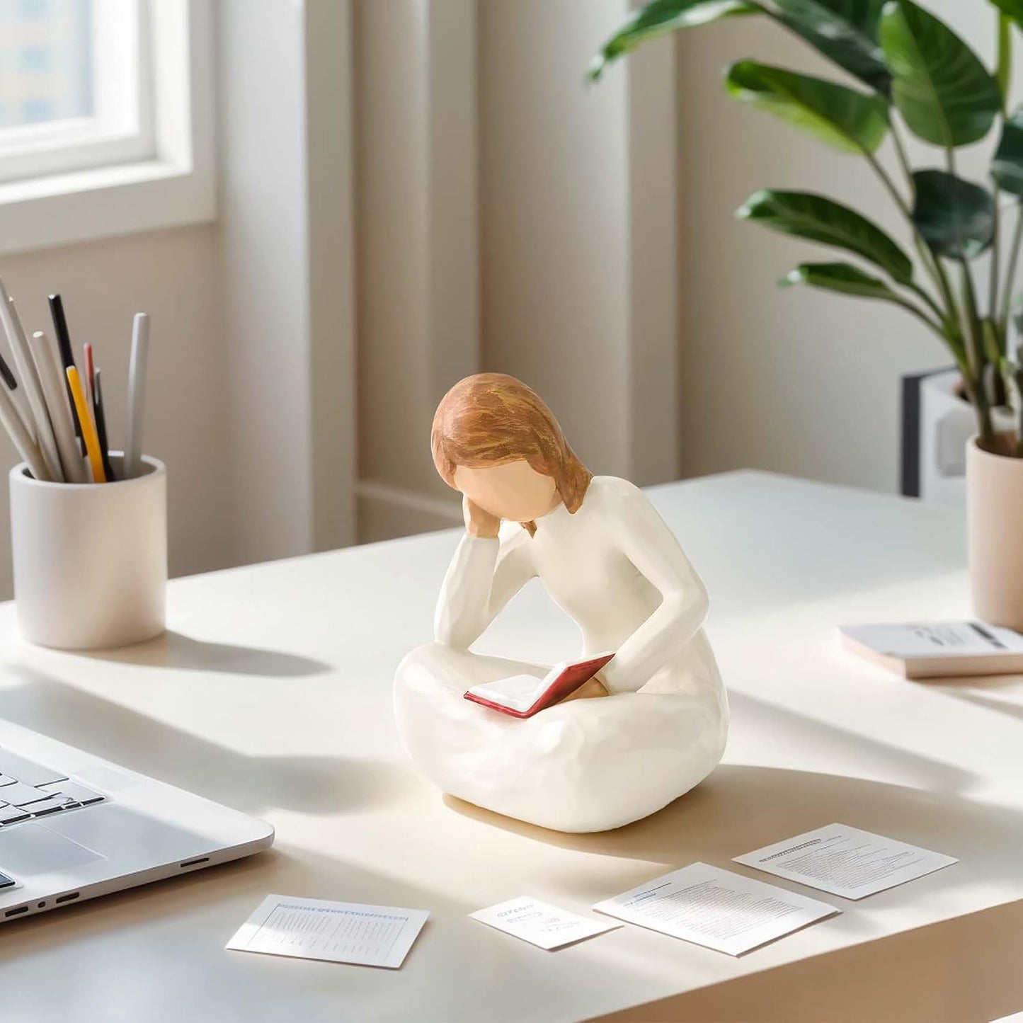 Reading Thinker Statue Book Lover Gifts for Women Readers / Sitting - Reading Thinker
