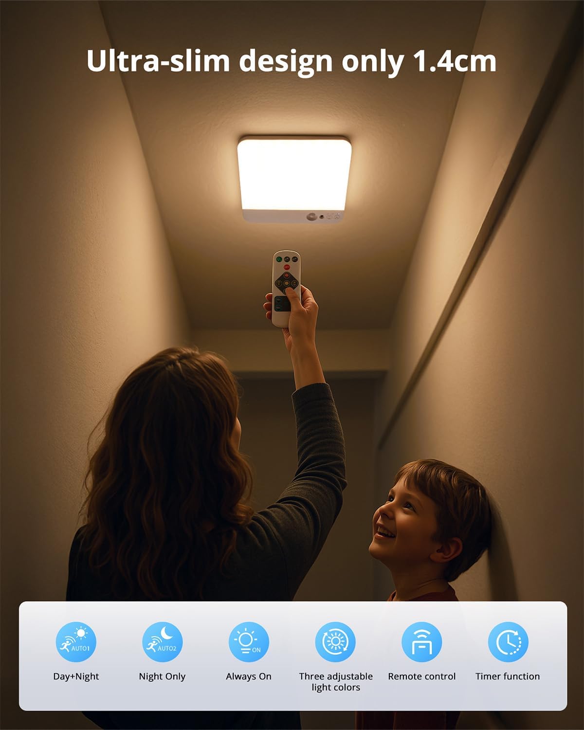 Rechargeable Ceiling Lights Square 60 Day Battery Operated, 7.87" Wireless Motion Sensor Shower Lighting with Remote 3