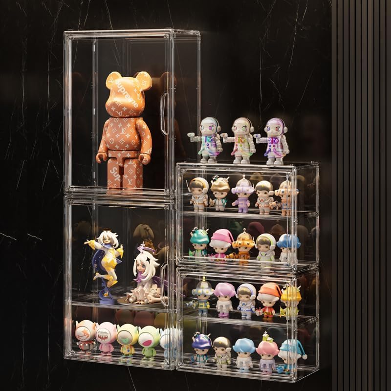 BOHOIDEE 3 Tiers Clear Display Case for Figures, Acrylic Storage Organizers Box with Magnetic Door, Wall-Mounted