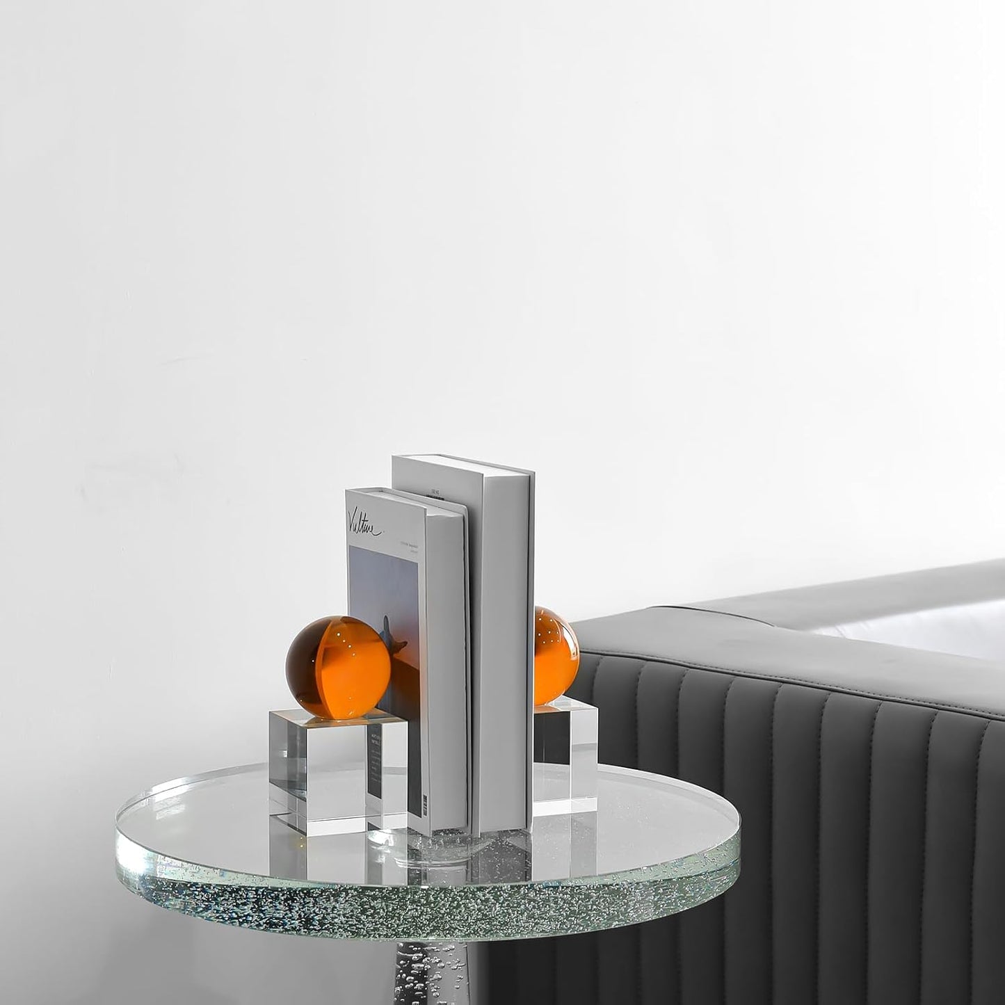 Crystal Bookends / 1 Pair of Decorative Tabletop Bookends / Amber