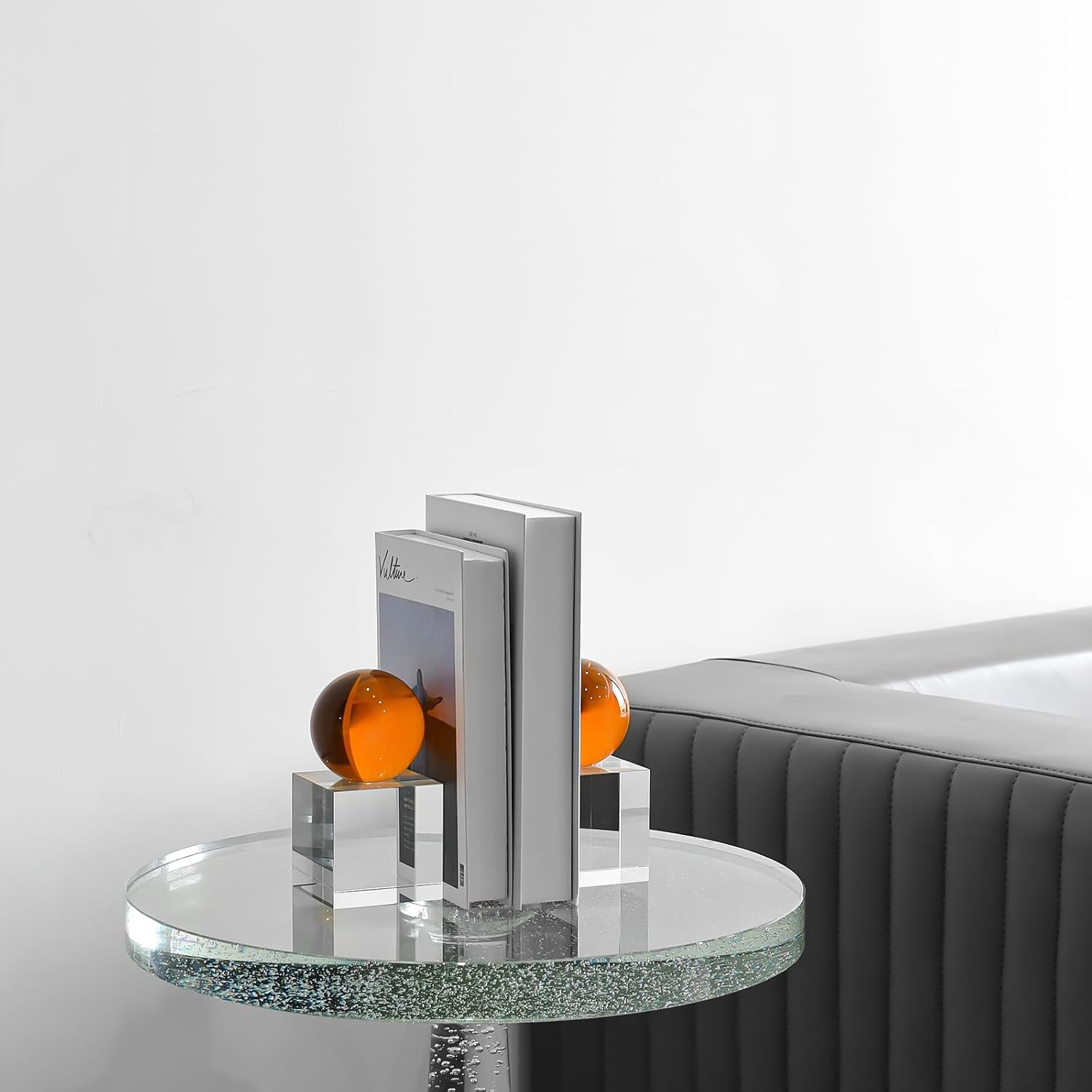 Crystal Bookends / 1 Pair of Decorative Tabletop Bookends / Amber