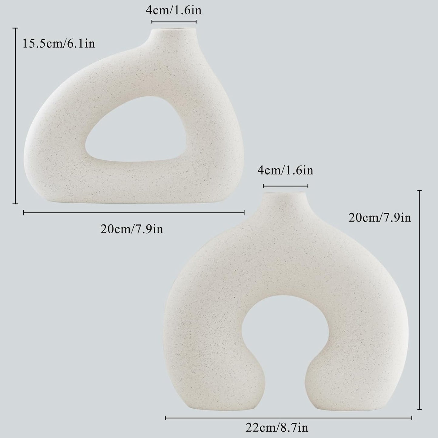 Ceramic Vase for Modern Home Decor / New Dount Vase / White / Set of 2