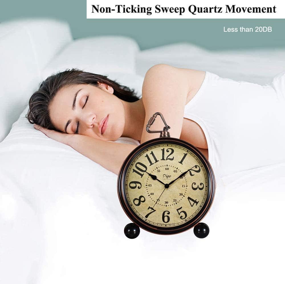 Maxspace 5.5 inch Black European Style Retro Silent Desk Alarm Clock Non-Ticking Whisper Battery Operated, HD Glass