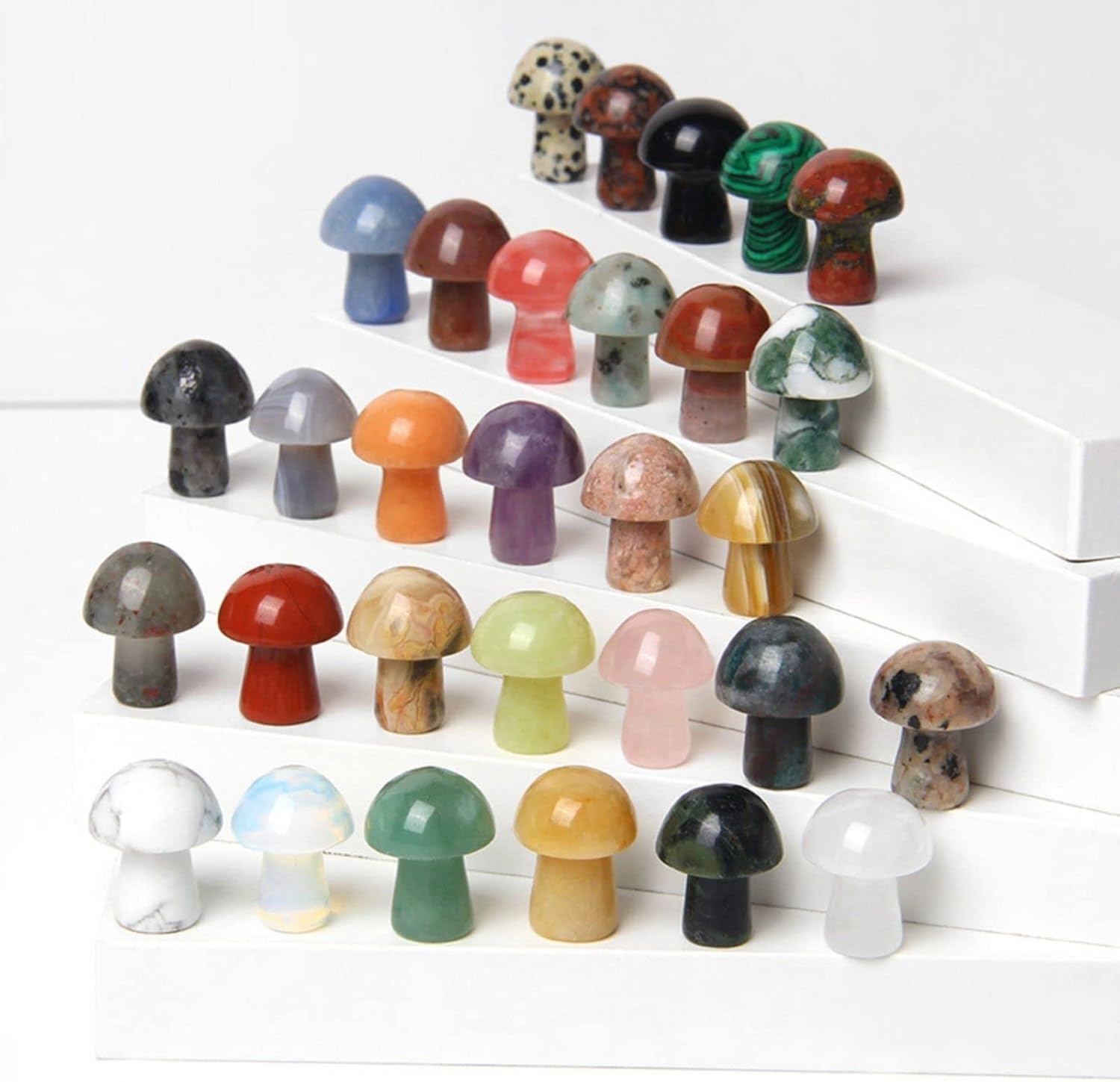 Natural Stones Mushroom Sculpture Decor Crystal / Green Aventurine / Set of 15