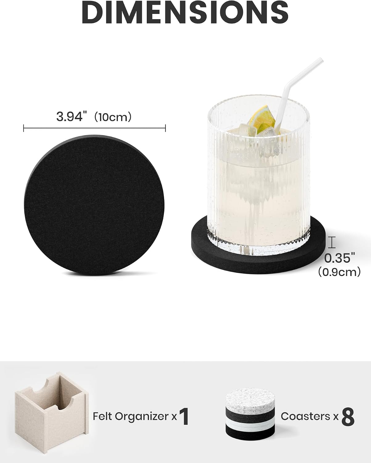 Holder / Felt Coasters for Drinks / Set of 8