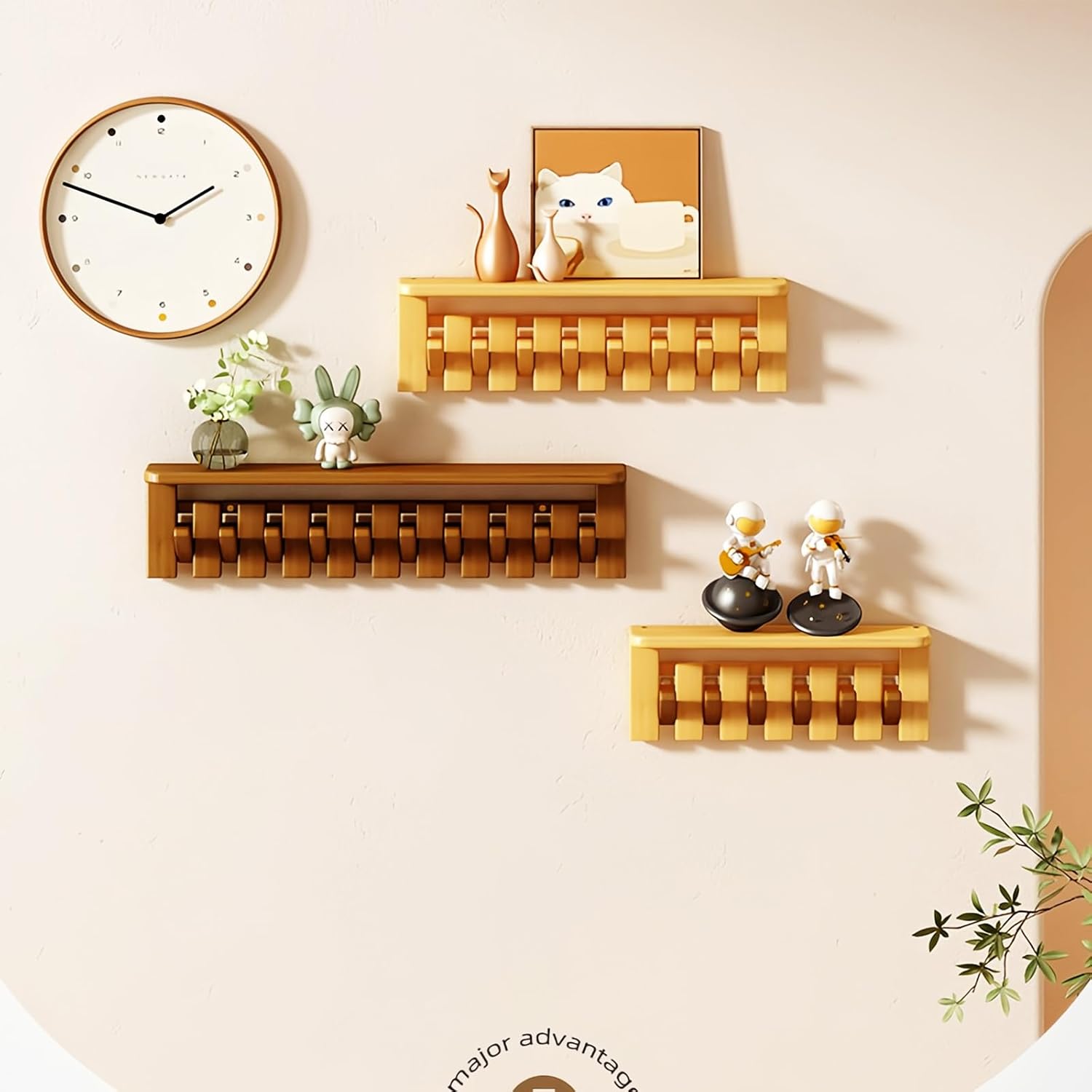 Paint Wood Wall Mounted Coat RackHooks Piano Key Hangers Natural Solid Wood Hanger Non-Woven Fabric Clothes Hangers for